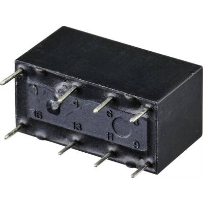 Rectangular electrical component with 16 metal pins, arranged in two rows, used for connecting in electronic circuits.<br><br>A rectangular electrical component with 16 metal pins, arranged in two parallel rows, used for interconnection in electronic circuits.