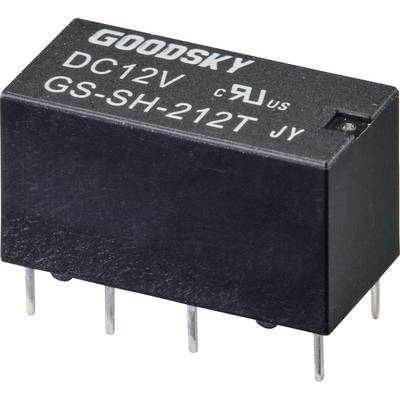 A black relay with the inscription 'GOODSKY DC12V GS-SH-212T JY'. It has several metal pins for electronic use.