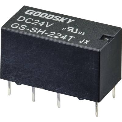 A black, rectangular relay with the inscription 'GOODSKY DC24V GS-SH-224T JX'. It has several metal pins for connection.