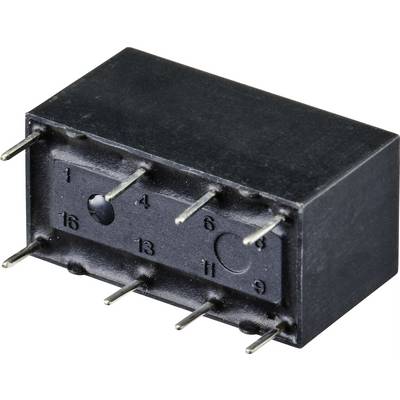A rectangular electronic component with a total of 16 metal pins protruding from the underside.