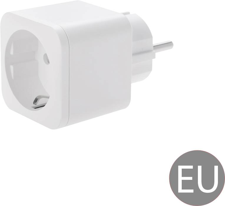 A white EU plug adapter with a round shape.
