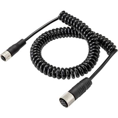 Black, spiral-shaped connecting cable with metal plugs at both ends; suitable for audio or electronic devices.