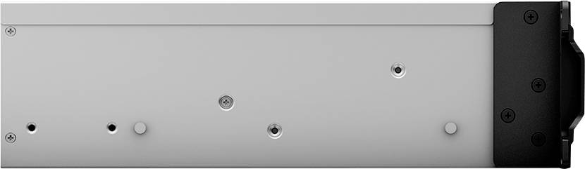 The image shows the side view of a metallic device enclosure with multiple screw and mounting points.