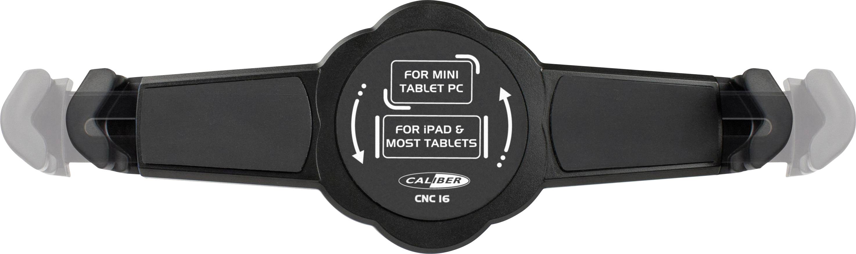 Black plastic tablet holder, suitable for mini tablet PCs, iPads and most other tablets.