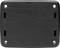 A black, rectangular metal plate with four drill holes at the corners and two rectangular slots on each side, possibly for mounting purposes.