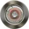 A round ceiling light with a metallic frame and a clear glass cover surrounding a cylindrical light bulb.