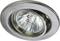 A silver ceiling recessed light with a round frame and glass lens, casting light downwards.