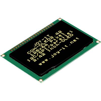 OLED Display Module with yellow text on black background. Text reads: 'JOY-iT COM: I2C, 42', '28x64 Pixels', '0.42 Inch OLED'.