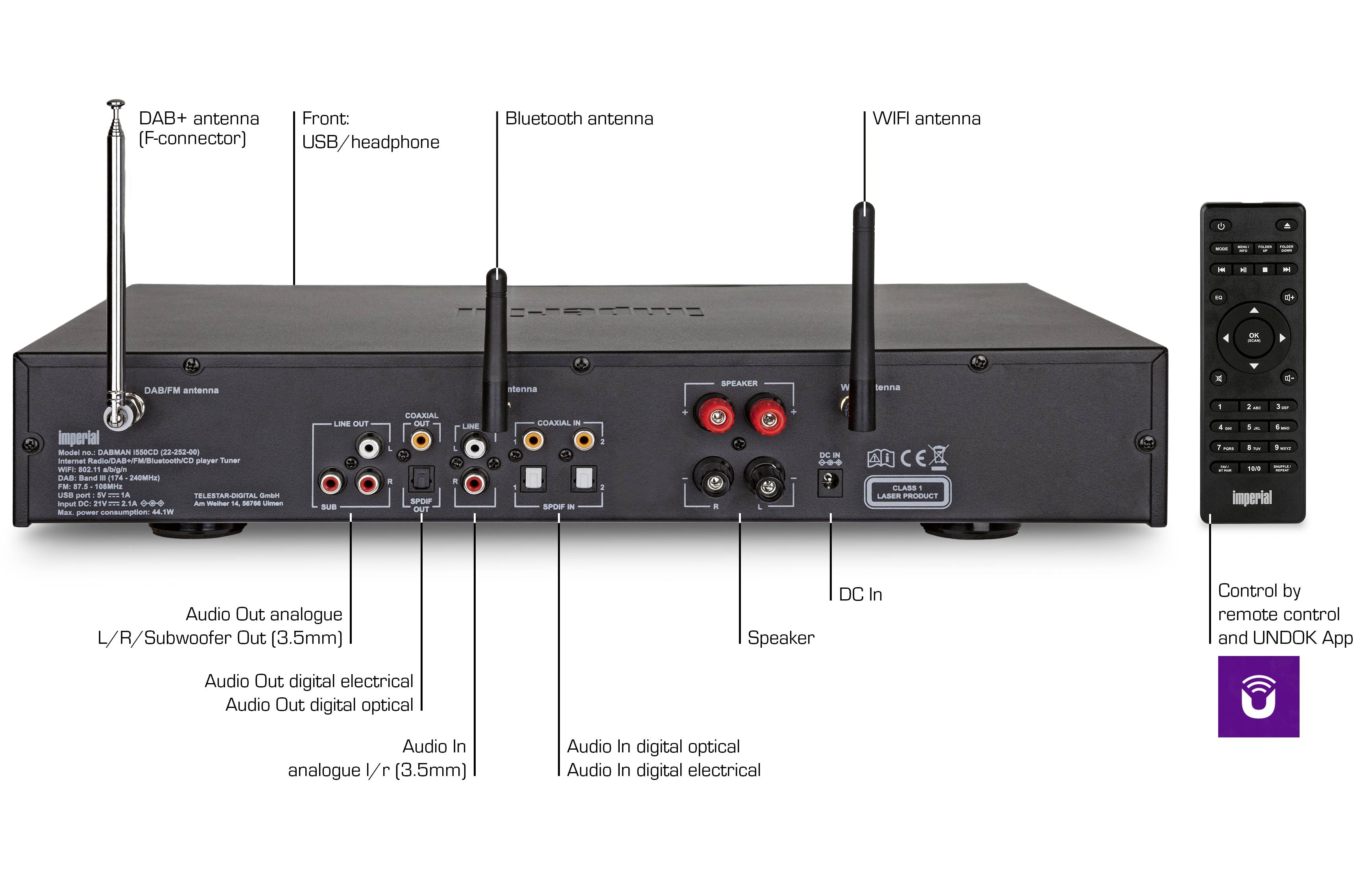 Imperial DABMAN i550CD Network stereo receiver 2x42 W Black Bluetooth®, DAB+, Internet radio , USB, Wi-Fi-6