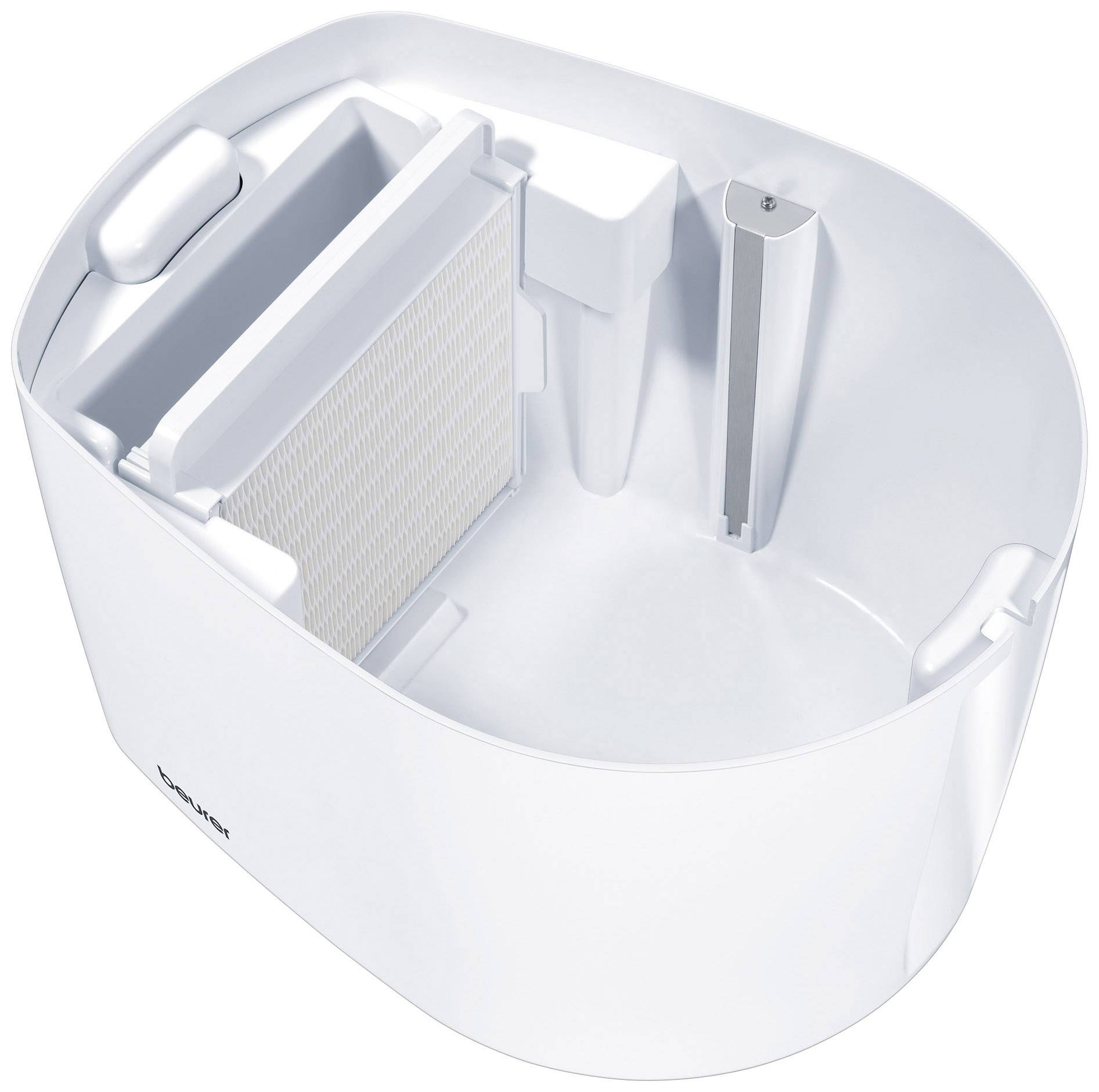 Air humidifier water tank with integrated filter cartridge.