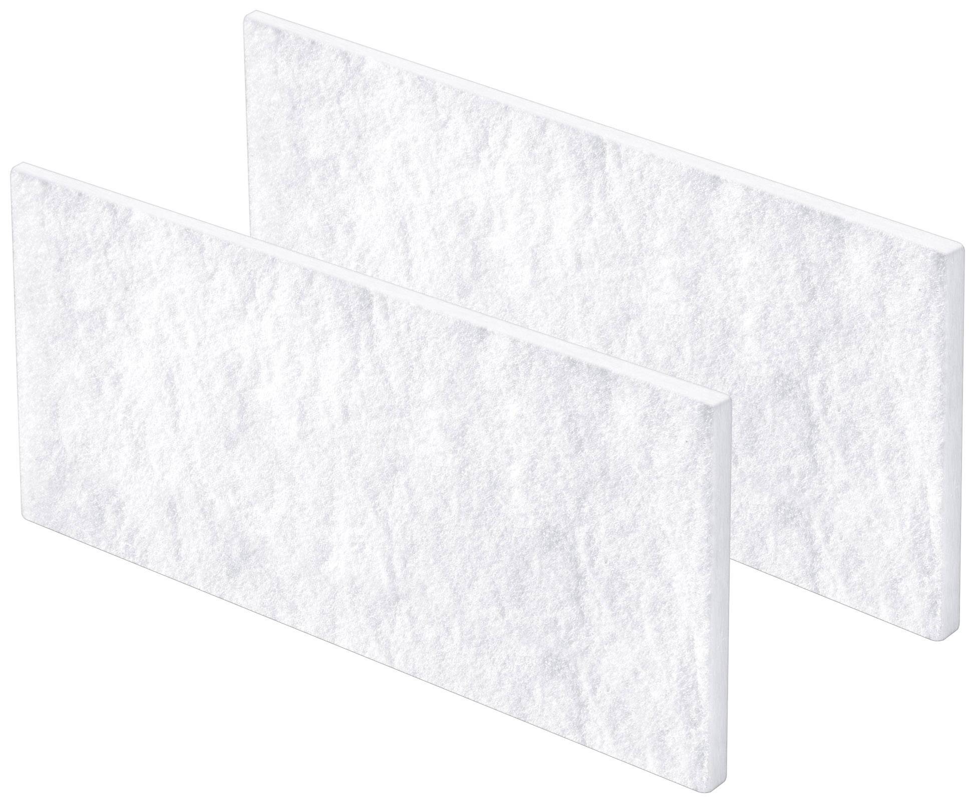 Two white rectangular filters side by side on a white background.