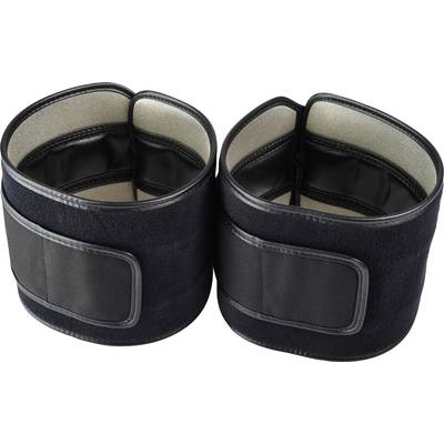 Two black adjustable ankle supports with velcro fastening, padded, standing side by side. They are designed to provide ankle support.
