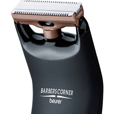 Electric hair clipper in black with 'Barbers Corner' and 'beurer' lettering on the front.