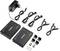 Two HDMI extenders with power supply, IR cables and mounting accessories. Extends HDMI signals over longer distances.