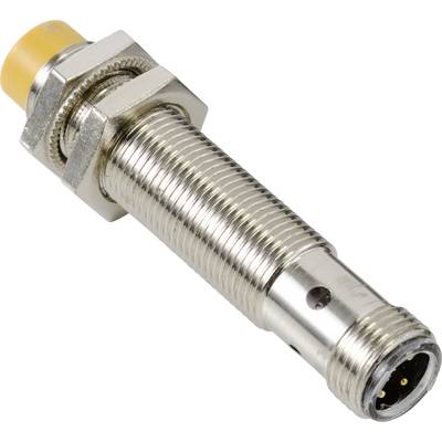 A cylindrical, metallic sensor with a yellow tip and a 4-pole connector at one end.