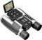 Binoculars with an LCD screen display a leaping deer. The device has control buttons and the brand name 'Technaxx'.
