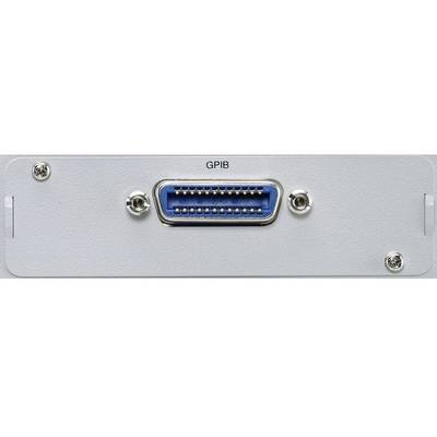 Grey-blue GPIB connection field with metal plugs, IEEE-488 type, for data transmission between electrical devices.