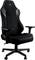 Black gaming chair with adjustable armrests and high backrest, suitable for comfortable gaming.