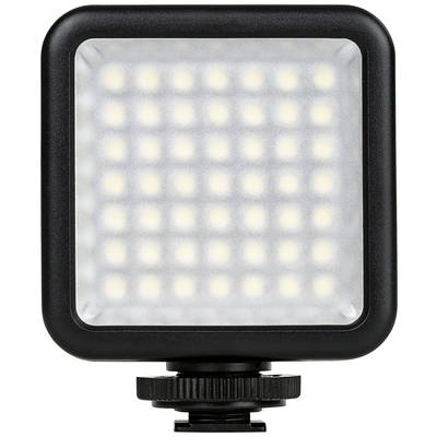 Compact LED video light in a square housing with 49 individual LED lamps, suitable for photography and video recording.