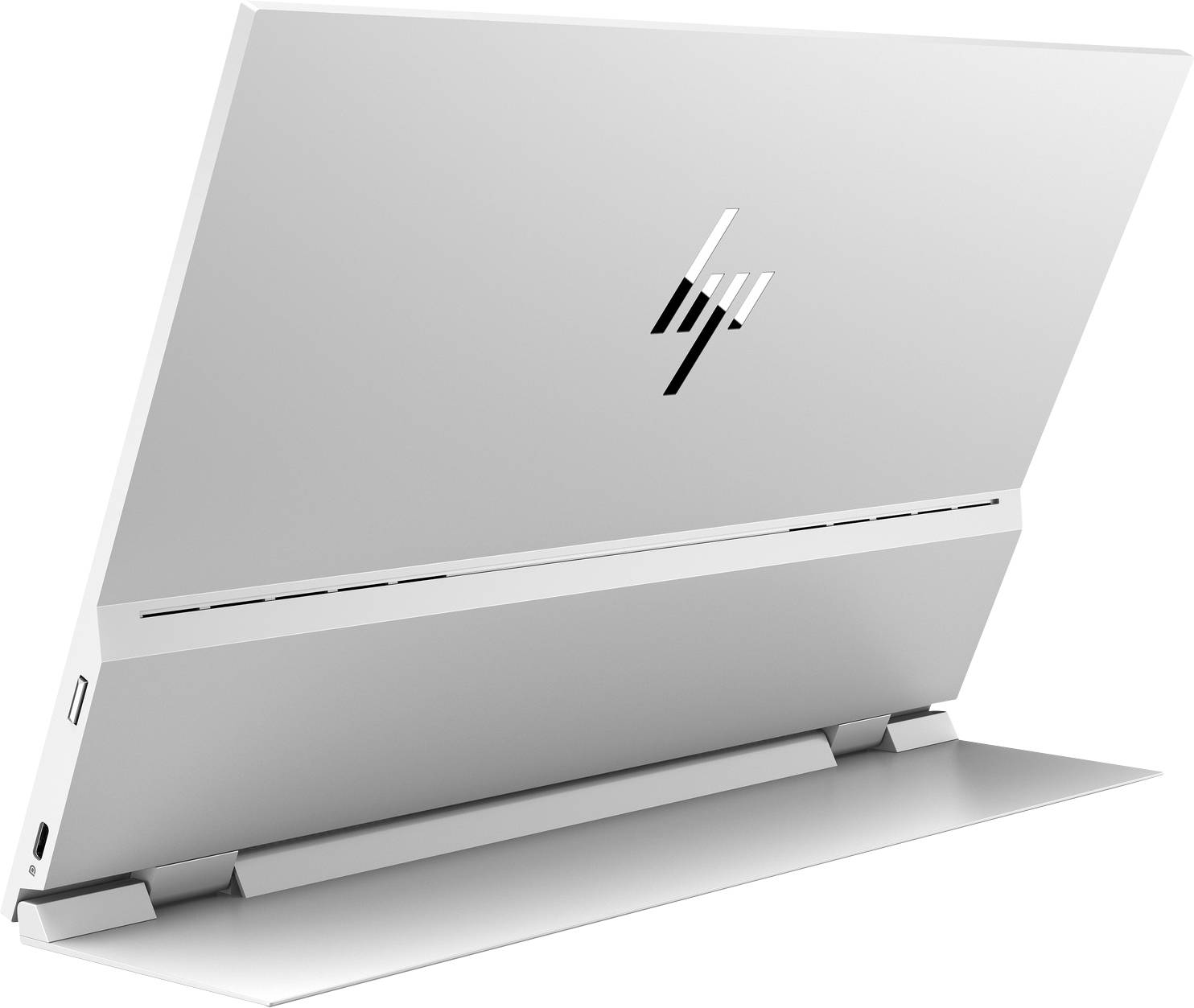A silver laptop in side profile, positioned in tablet mode with a brand logo. Ideal for flexible work applications.