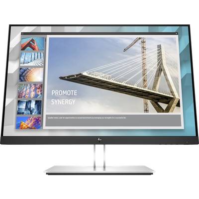 A computer monitor displays a presentation slide with a bridge image and the text 'PROMOTE SYNERGY'. Colourful thumbnails are positioned on the left side.