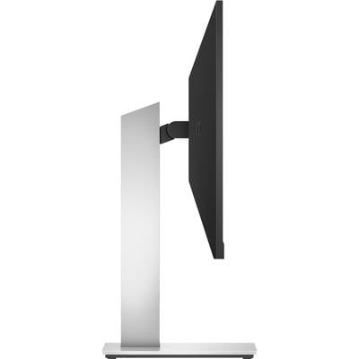 A flat-screen monitor viewed from the side with a slim bezel, mounted on a robust, silver-coloured stand.