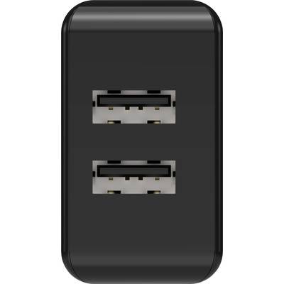 A black device with two USB ports stacked vertically, presumably a charger or adapter.