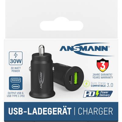 USB Charger with 30-Watt Power, Black Design. Two Ports: USB-C PD and USB Quick Charge 3.0. 3-Year Warranty.