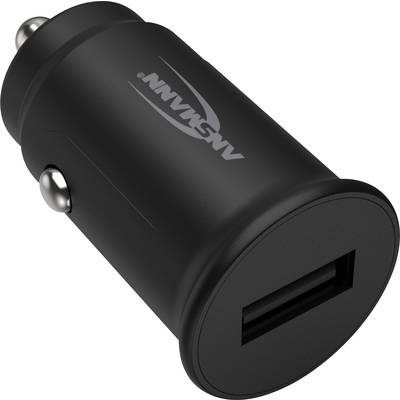 Black USB car adapter with a USB socket, for charging devices via the cigarette lighter in a car.