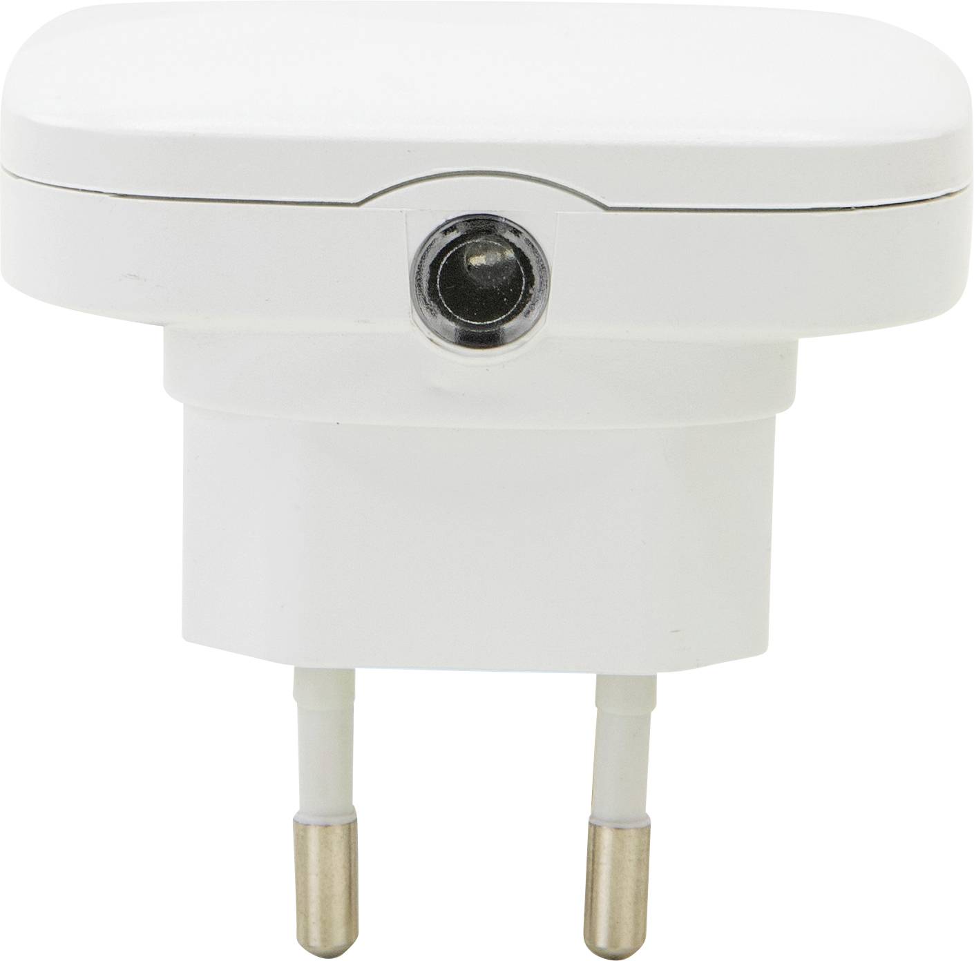 White socket with night light sensor at the top centre, European plug socket at the bottom.