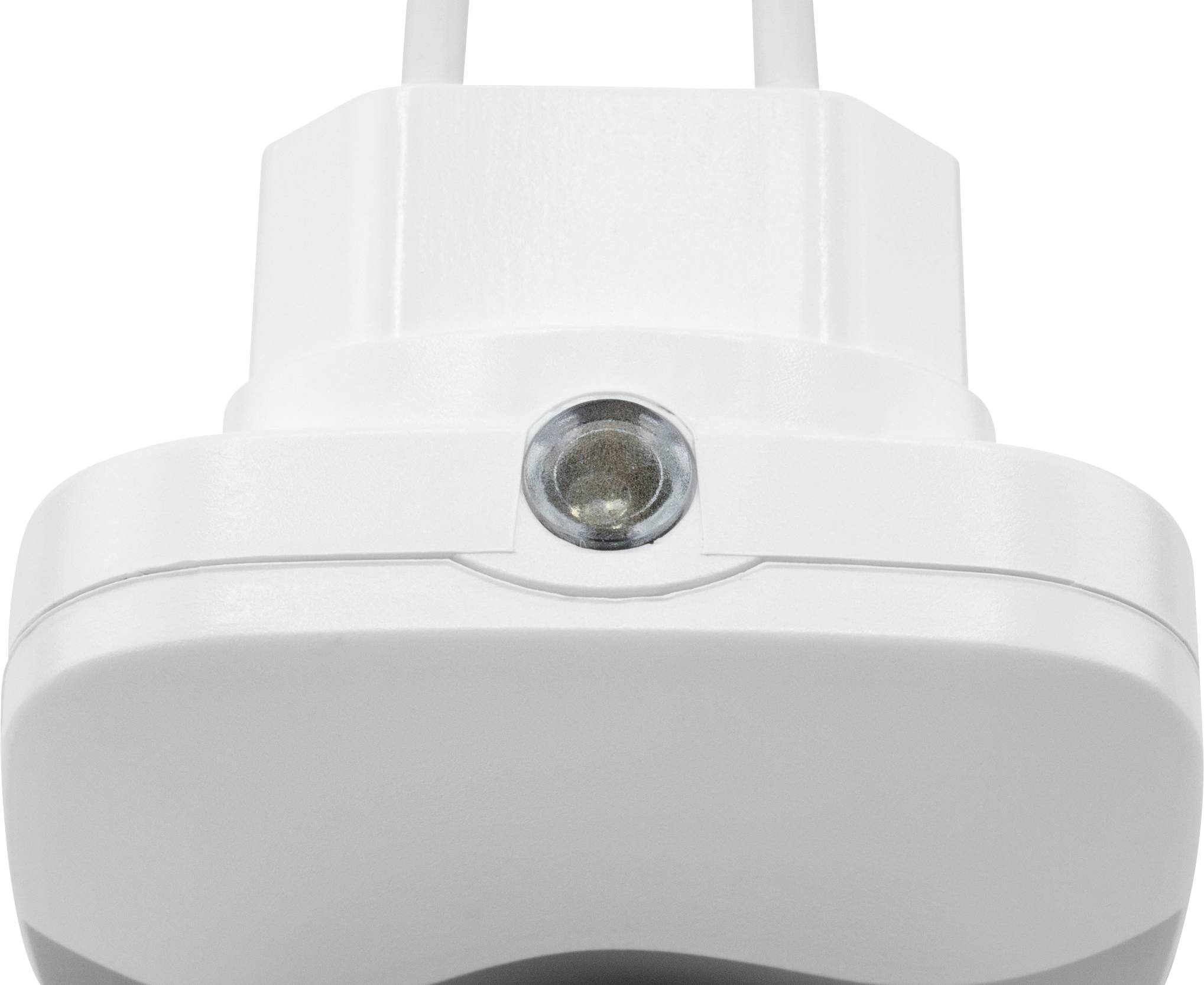 A white, rectangular socket with two Schuko contacts, photographed from the front.
