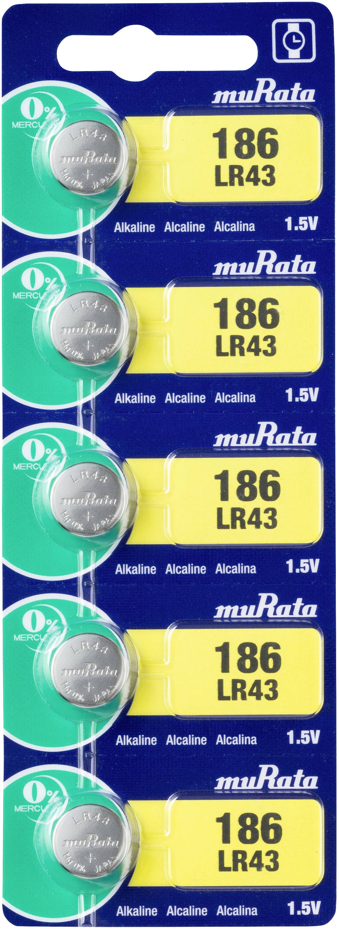 Murata LR43-BEAWW Button cell LR43 Alkali-manganese 110 mAh 1.5 V 5 pc(s)-0