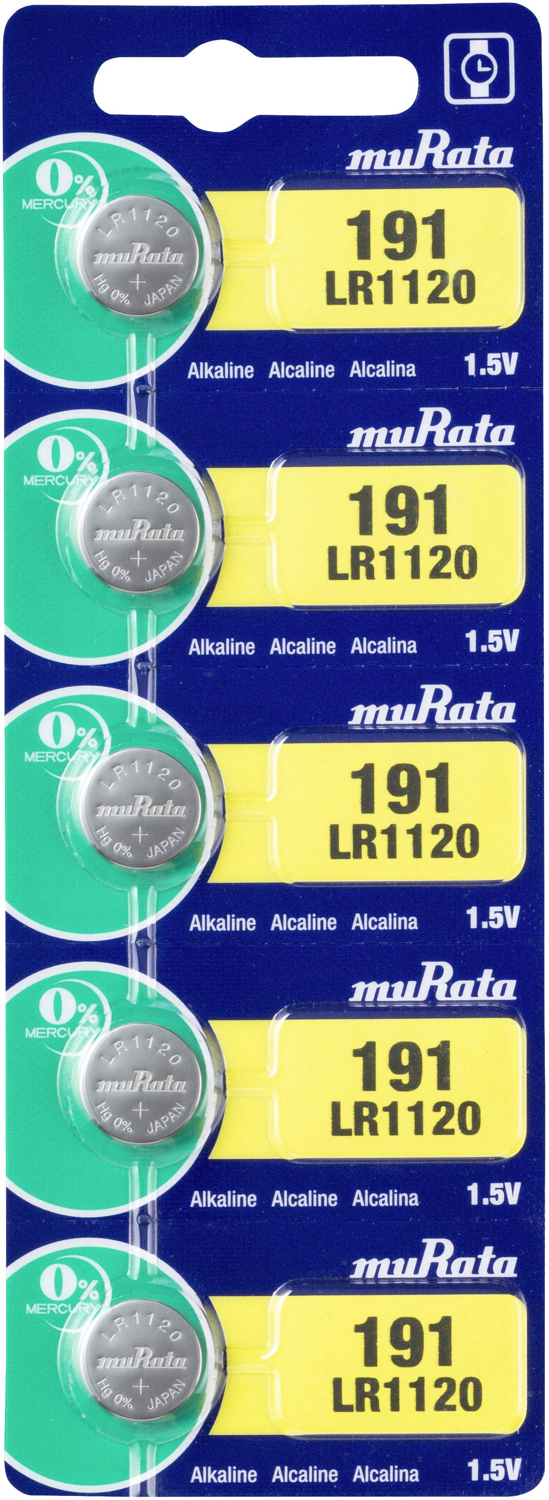 Murata Button cell LR55 1.5 V 5 pc(s) 45 mAh Alkali-manganese LR1120-BEAWW-0