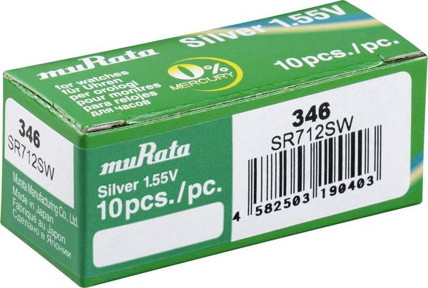 Murata Button cell 346 1.55 V 10 pc(s) 9.5 mAh Silver oxide SR712SW-PBWW