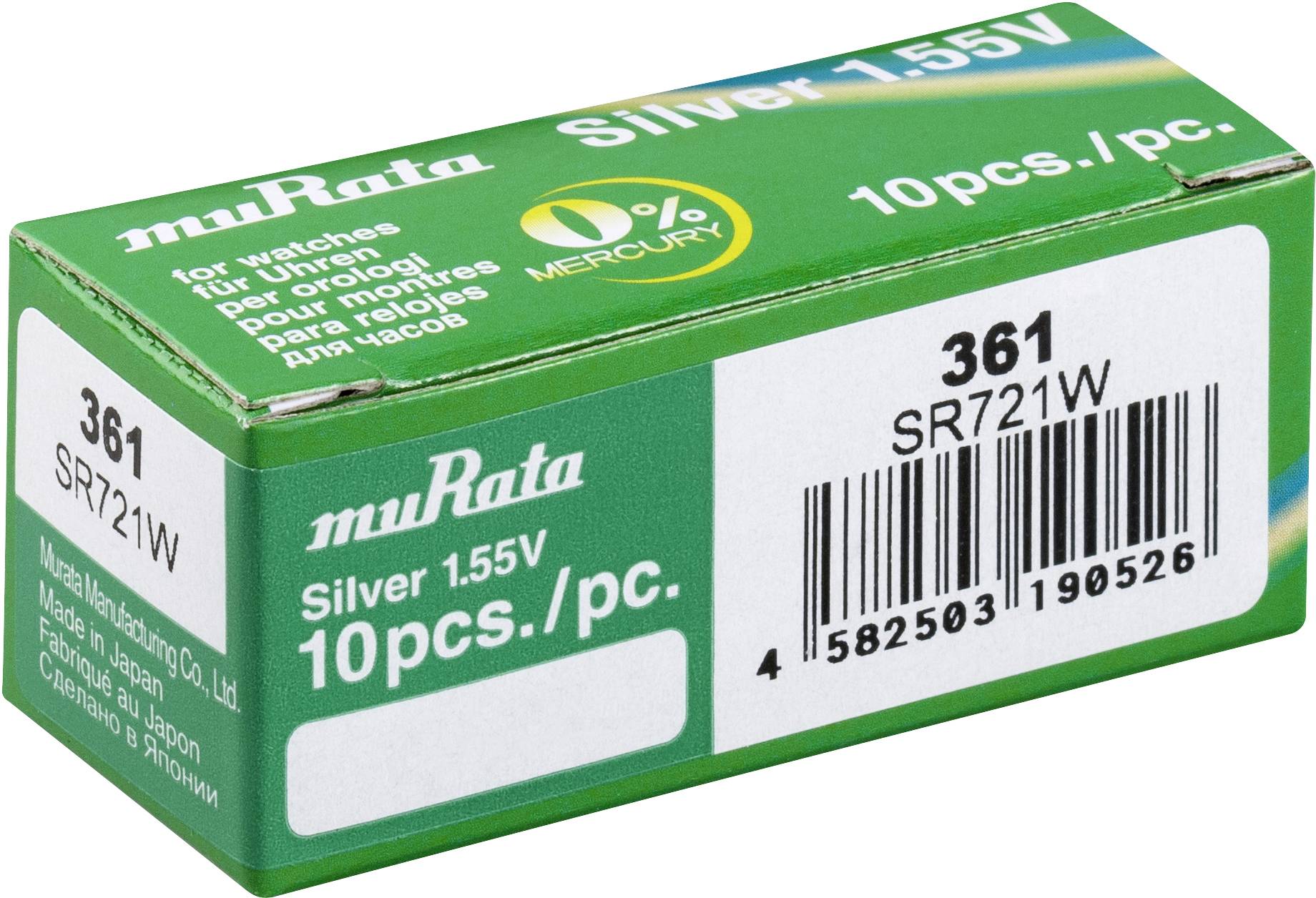 Image of Murata SR721W-PBWW Button cell 361 Silver oxide 25 mAh 1.55 V 10 pc(s)