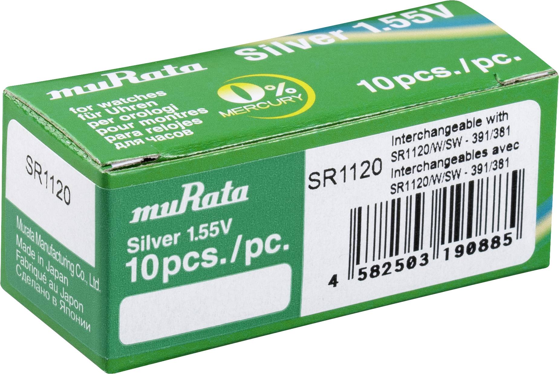 Image of Murata SR1120-PBWW Button cell SR55, SR1121 Silver oxide 60 mAh 1.55 V 10 pc(s)