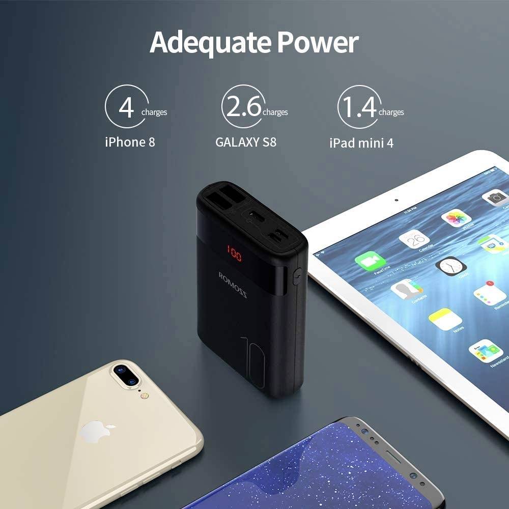 Romoss Ares 10 Power bank 10000 mAh Fast Charge Li-ion Black Status display-5