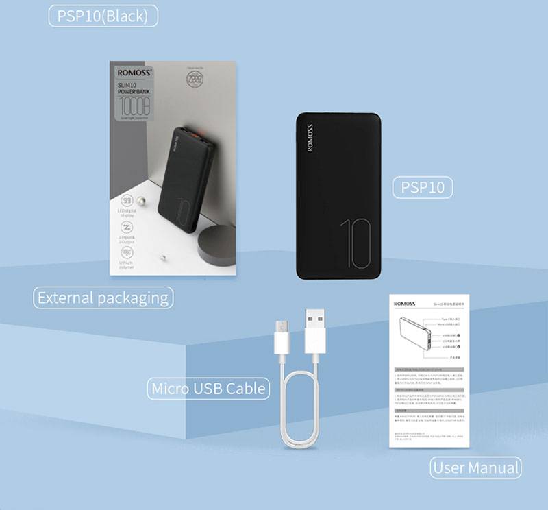 Romoss PSP10 Power bank 10000 mAh Fast Charge Li-ion Black Status display-6