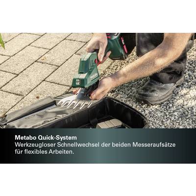 Metabo Quick System - Tool-free rapid interchange of the two knife attachments for flexible working.