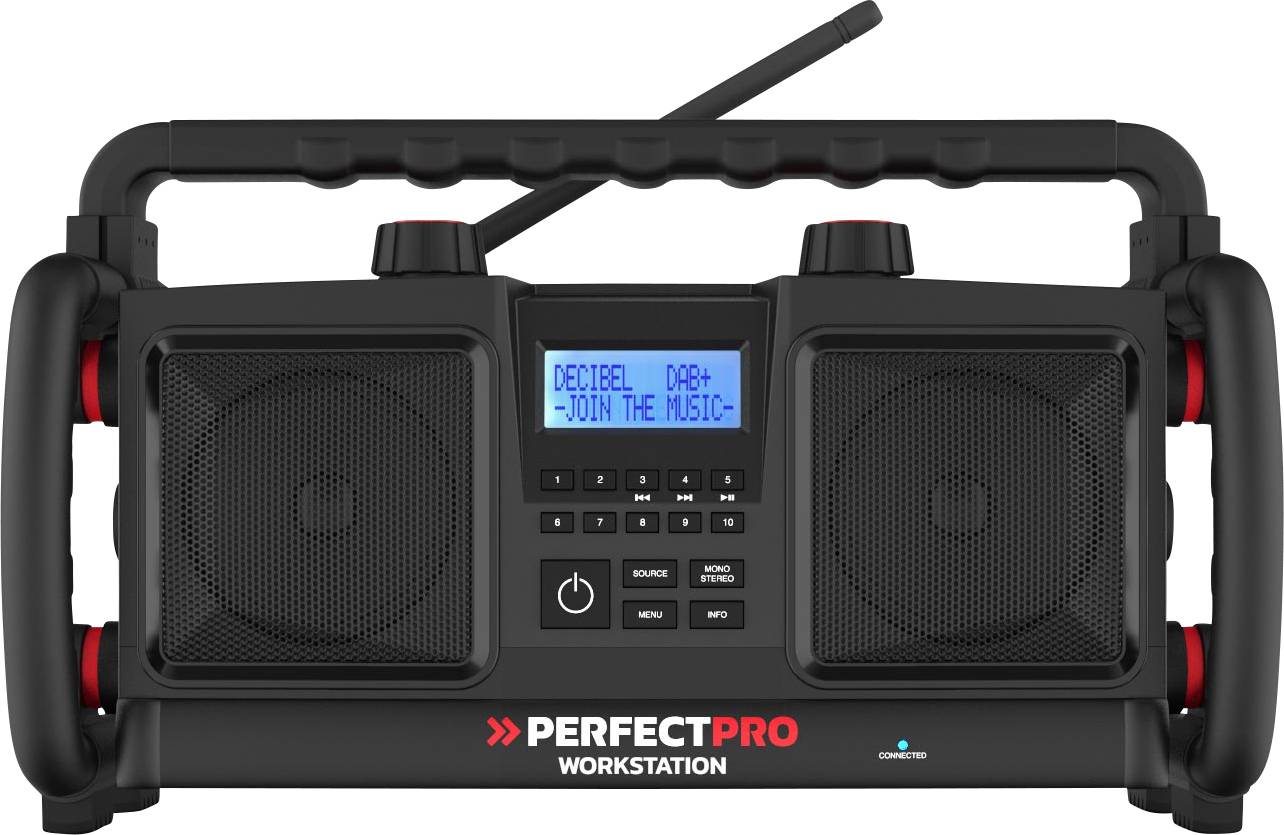 Image of PerfectPro WORKSTATION Workplace radio FM, DAB+ Bluetooth, AUX Battery charger, Hands-free, Incl. microphone, splashproof, dustproof, shockproof, rechargeable
