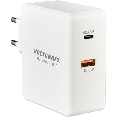 Image of VOLTCRAFT UC-2ACX002 USB charger 45 W, 63 W Mains socket Max. output current 3000 mA No. of outputs: 2 x USB, USB-C® socket (Power Delivery)
