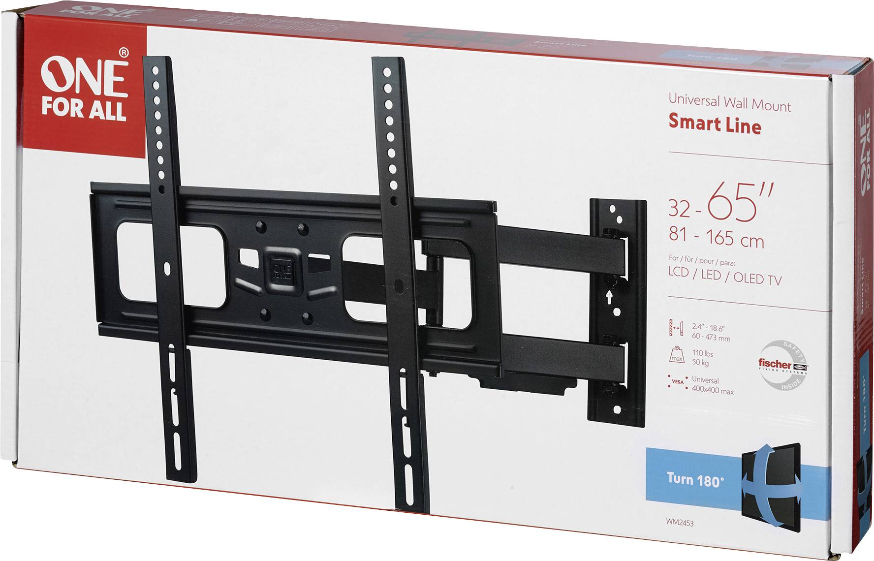 'Universal TV Wall Mount for 32 to 65 inch Screens. Suitable for LCD, LED and OLED. Smart Line, rotatable 180 degrees.'