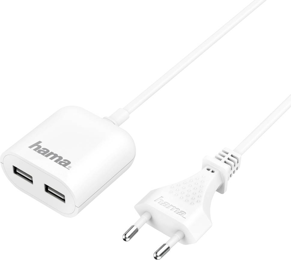 Hama 00133750 USB charger 12 W Mains socket Max. output current 2.4 A USB 2.0 port A, USB 2.0 port B No. of outputs: 2 x-1
