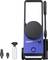 Blue high-pressure washer with black wheels and accessories: two nozzles, spray bottle, and spray lance. Brand 'Nilfisk Core 130'.