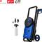 High-pressure washer in blue and black with accessories, awarded the Red Dot, iF Design and German Design Award 2021.