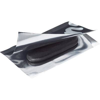 A black piece of modelling clay lies on a shiny metallic sheet, partially covered.