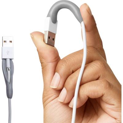 A hand is holding a USB cable with a flexible, bendable connector. An additional image on the left shows the entire cable.
