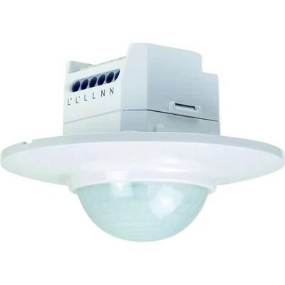 A round ceiling motion sensor with a visible sensor and connection terminals for electrical wiring.