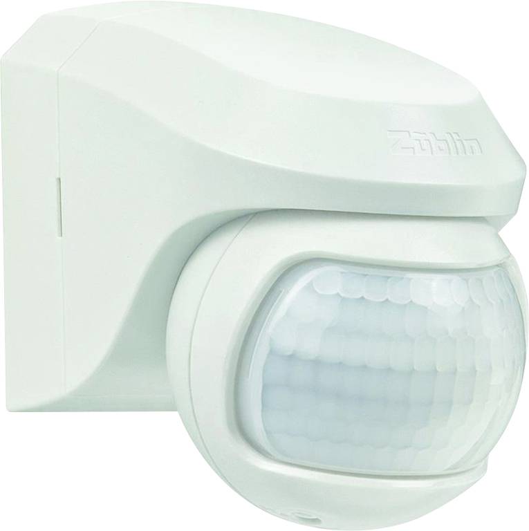 A white, wall-mounted motion sensor with a hemispherical lens for detecting movement in a room.