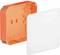 Orange housing with white front cover removed, suitable for electrical installations.